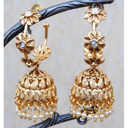 Floral Bali Pearl Jhumkas